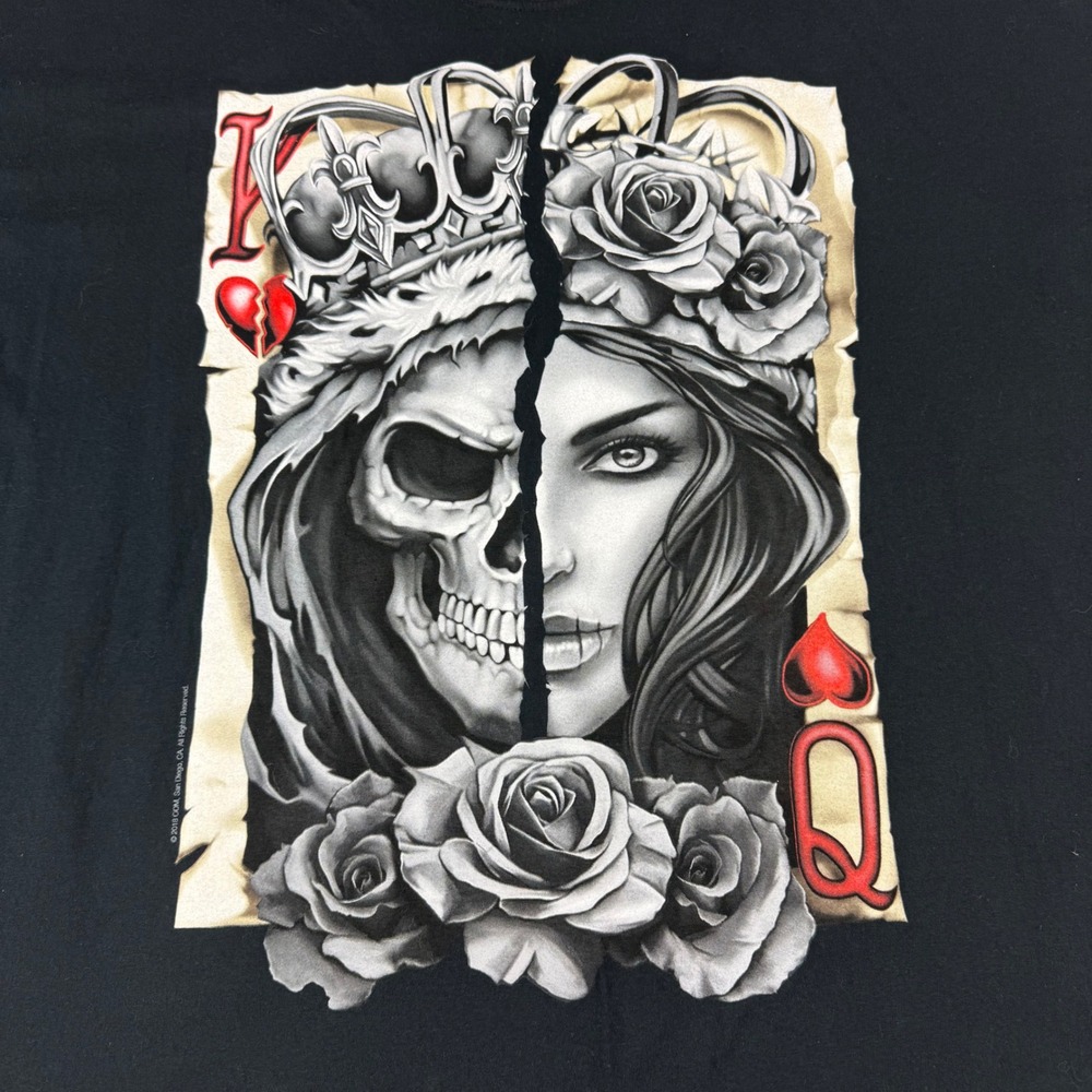 Gothic Playing Card Graphic Tee Mens 3XL Black Queen Skull Rose Crown Shirt DOM